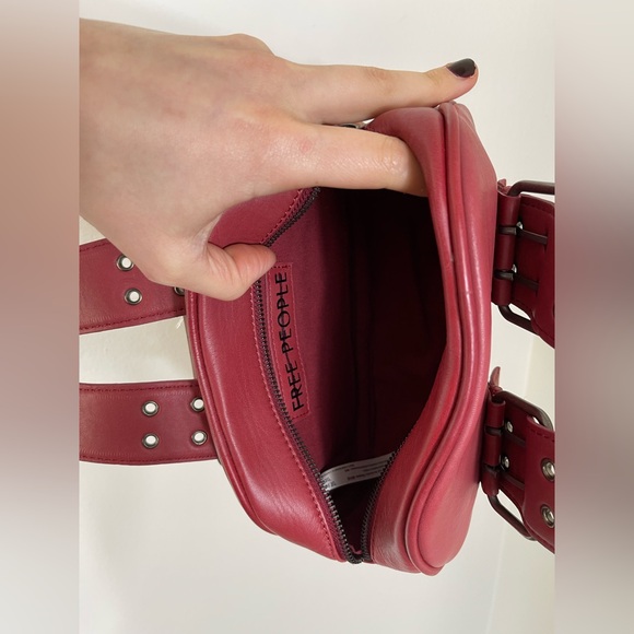 The Free People Elegant Red Leather Handbag Say Yes Bag NWOT - Picture 12 of 14